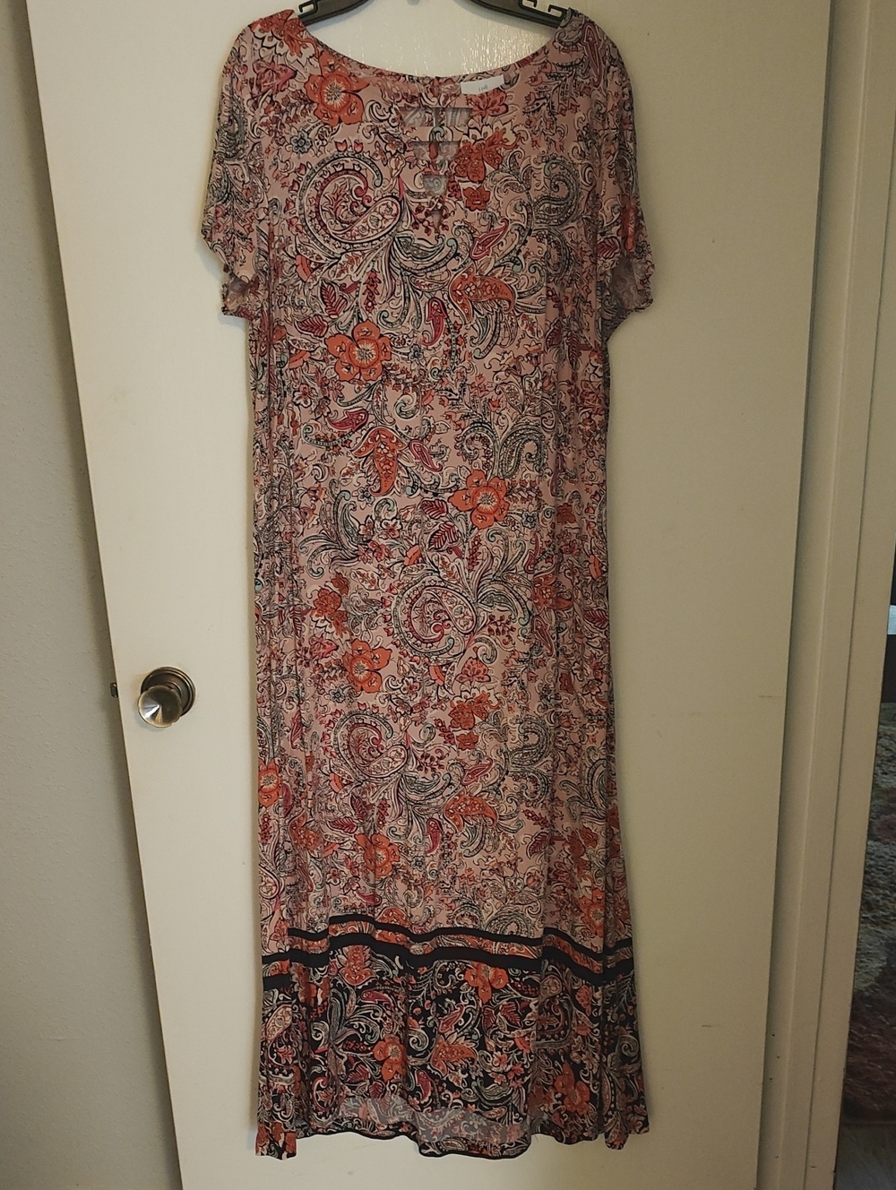 Floral Paisley Pink Maxi Dress with Orange, With Pockets & Lattice Neckline